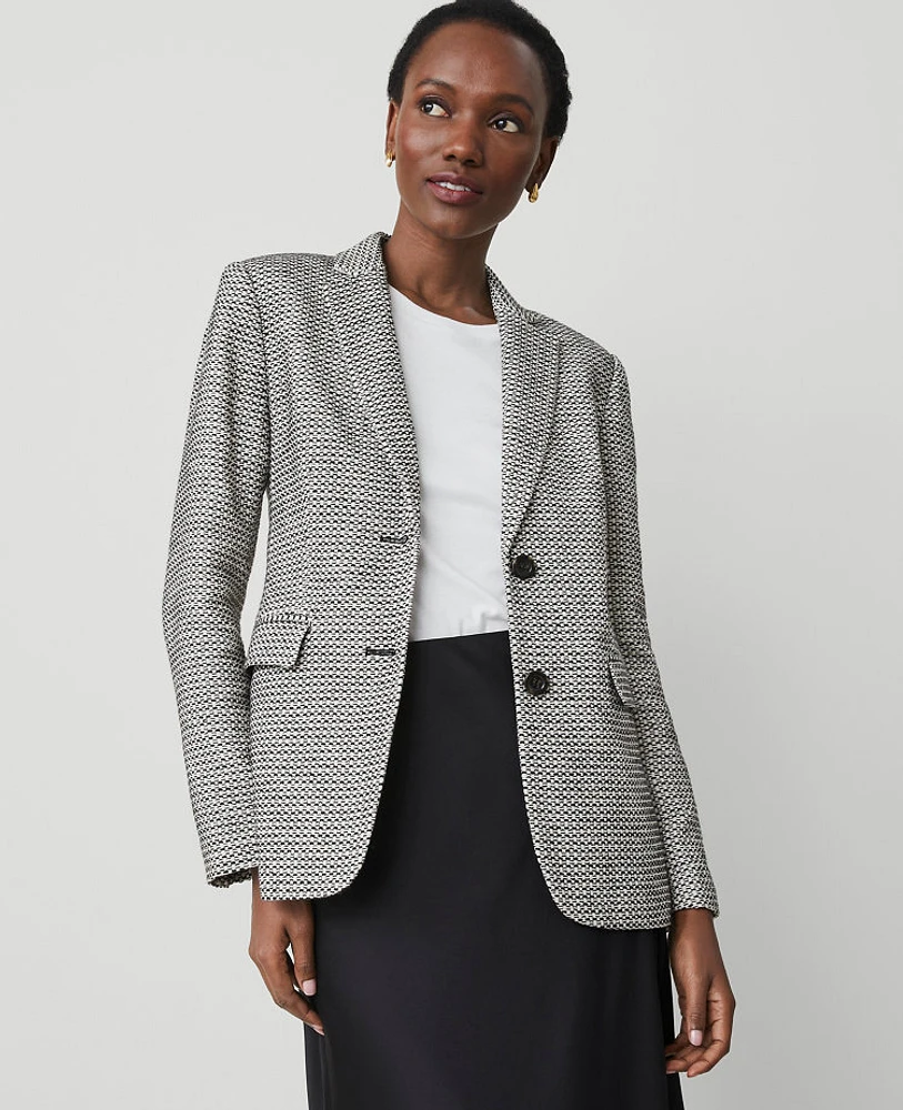 Ann Taylor The Petite Greenwich Blazer Plaid Tweed Black/White Multi Women's