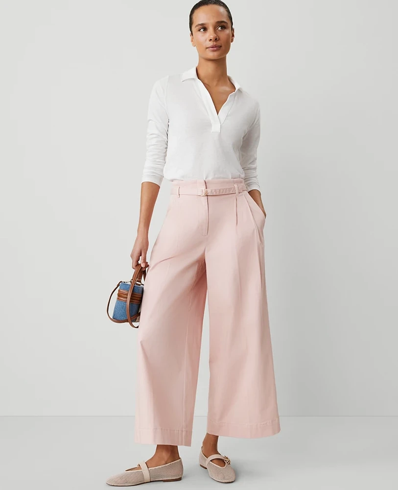 Ann Taylor Petite Weekend Collection Belted Wide-Leg Ankle Pant Women's