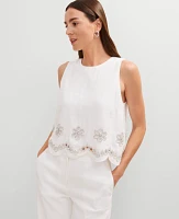 Ann Taylor Studio Collection Embroidered Linen Blend Tank Top White Women's