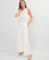 Ann Taylor Studio Collection Embroidered Linen Blend Tank Top White Women's