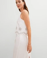 Ann Taylor Studio Collection Embroidered Linen Blend Tank Top White Women's