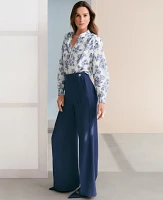 Ann Taylor The Petite Wide-Leg Sailor Pant Texture Royalty Blue Women's