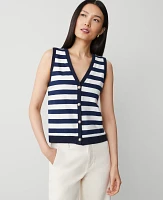 Ann Taylor Petite Striped V-Neck Vest Night Sky Women's