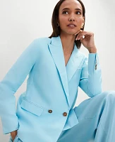 Ann Taylor The Relaxed Double Breasted Blazer Linen Blend Gulf Stream Blue Women's