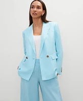 Ann Taylor The Relaxed Double Breasted Blazer Linen Blend Gulf Stream Blue Women's