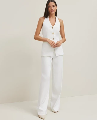 Ann Taylor The Wide-Leg Pant Herringbone Linen Blend White Women's