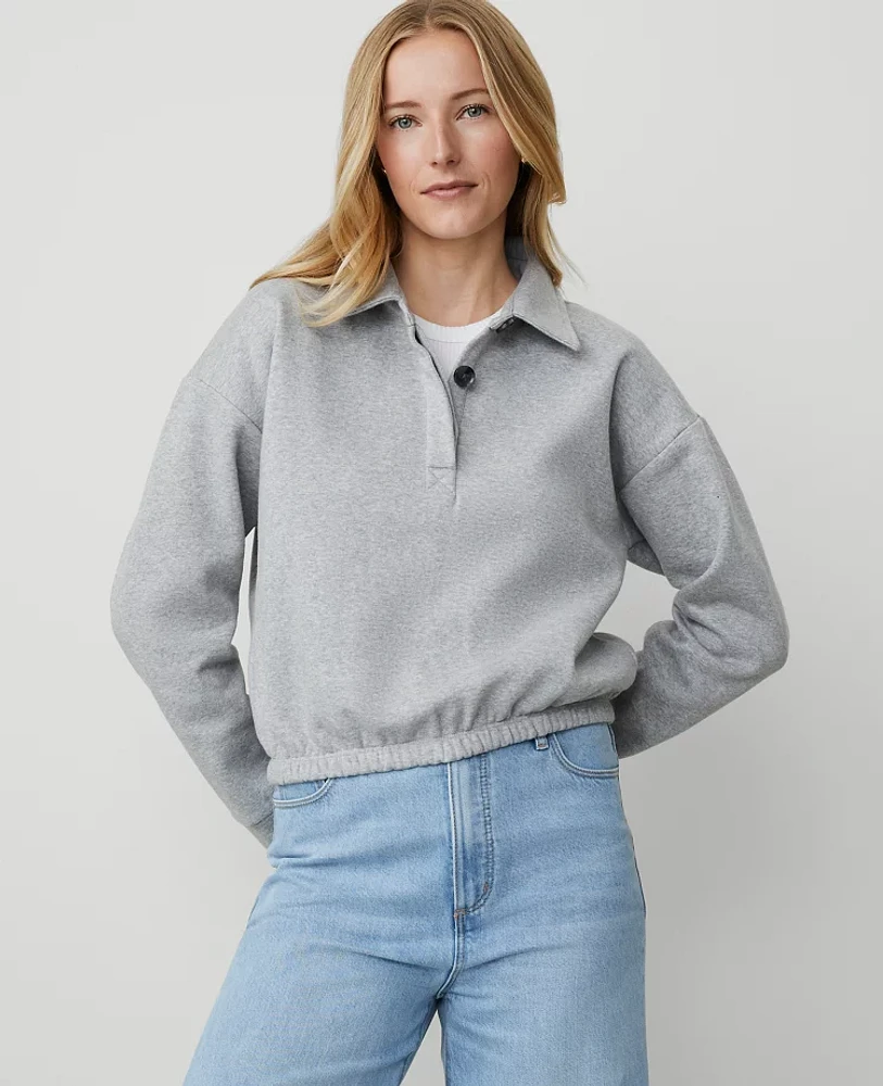 Ann Taylor Petite Collared Sweatshirt Grey Cloud Heather Women's