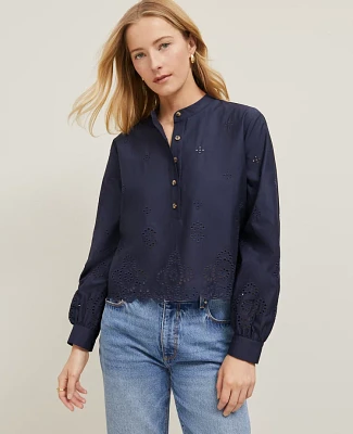 Ann Taylor Scalloped Cutout Blouse Women's