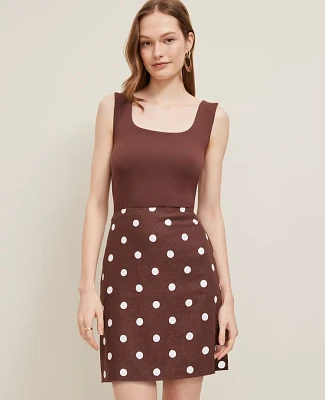 Ann Taylor Dotted Linen Blend Mini Skirt Rich Walnut Women's
