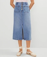 Ann Taylor Weekend Collection Patch Pocket Denim Midi Skirt Bright Mid Indigo Wash Women's