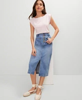 Ann Taylor Weekend Collection Patch Pocket Denim Midi Skirt Bright Mid Indigo Wash Women's