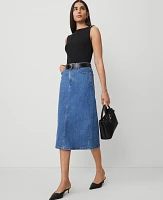 Ann Taylor Petite Denim Column Skirt Classic Mid Indigo Wash Women's