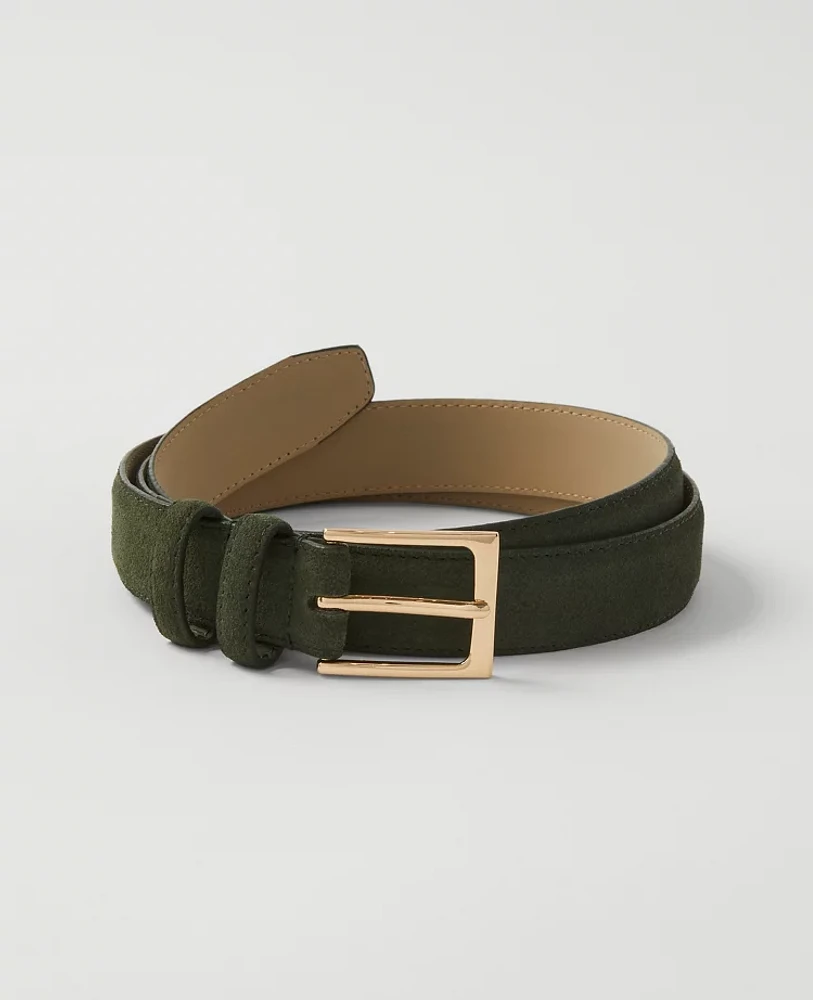 Ann Taylor Suede Rectangle Buckle Belt Dried Cilantro Women's