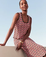 Ann Taylor Striped Crochet Sweater Shell Top Red/Black Multi Women's