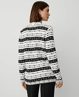 Ann Taylor Petite Striped Tweed Sweater Jacket White/Black Multi Women's