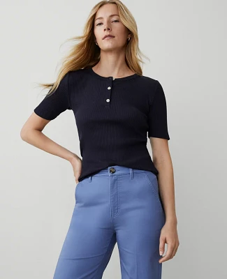 Ann Taylor Petite Weekend Collection Ribbed Henley Top Women's