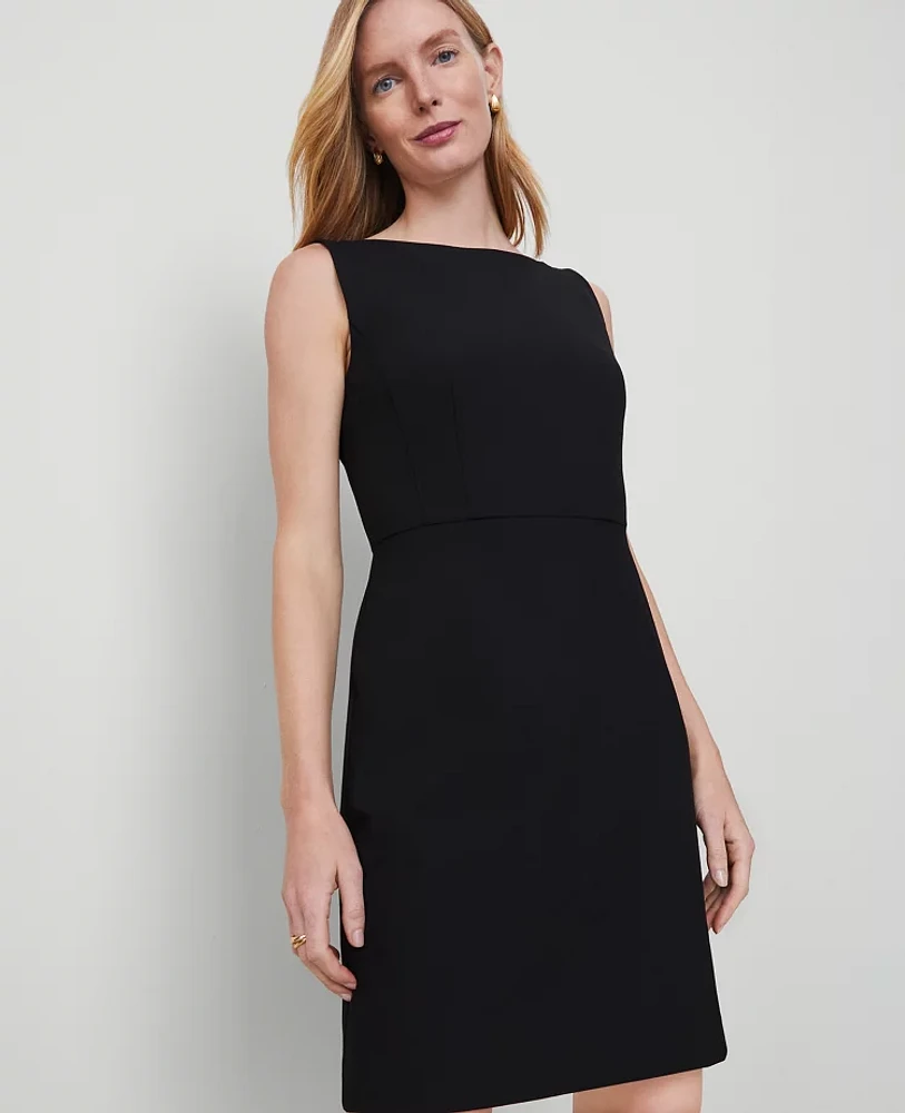 Ann Taylor The Petite Boatneck Dress Seasonless Stretch Black Women's