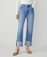 Ann Taylor The Petite Cuffed Straight Jean Light Wash Indigo Women's