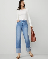 Ann Taylor The Petite Cuffed Straight Jean Light Wash Indigo Women's