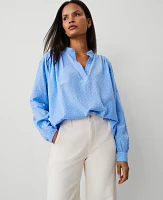 Ann Taylor Tall Clip Collared V-Neck Blouson Popover Top Clear Skies Women's