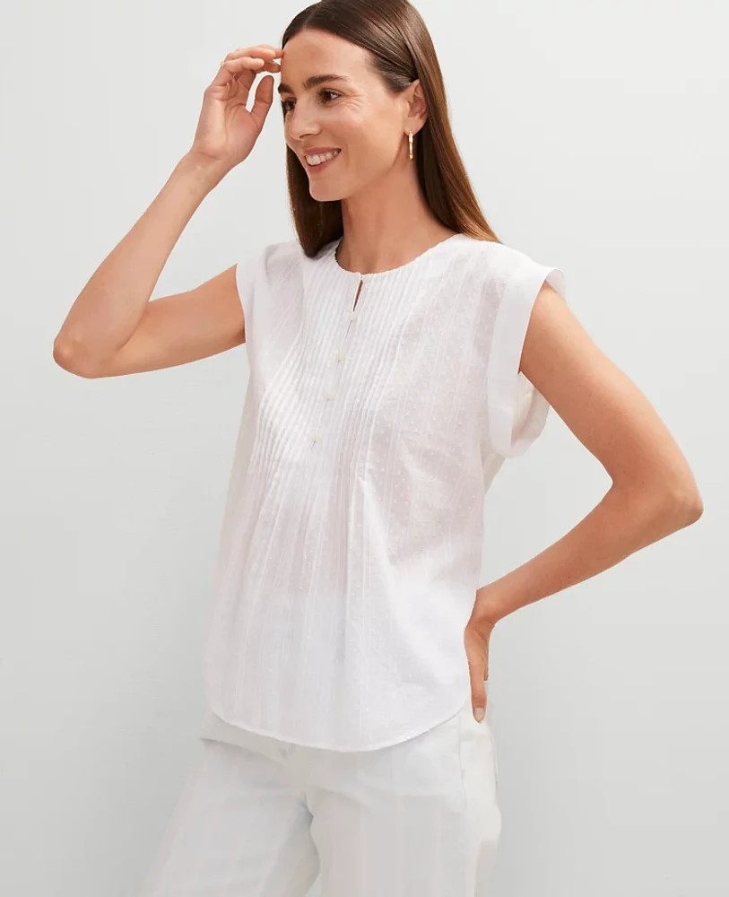 Ann Taylor Clip Dot Pintucked Top White Women's