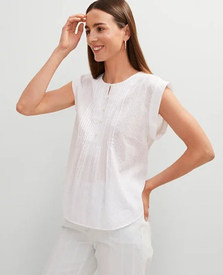 Ann Taylor Eyelet Pintucked Sleeveless Top White Women's