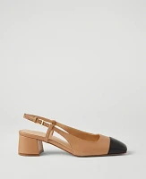 Ann Taylor Leather Cap Toe Block Heel Pumps Desert Sand Women's