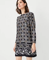 Ann Taylor Floral Puff Sleeve Shift Dress Size XS Black Women's