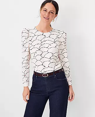 Ann Taylor Floral Puff Sleeve Popover