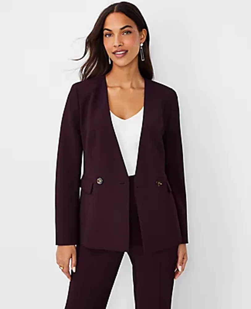 The Long Collarless Blazer in Fluid Crepe