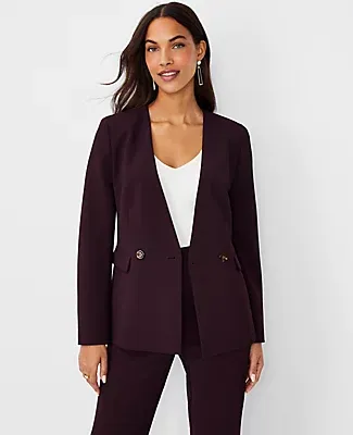 Ann Taylor The Collarless Double Breasted Blazer Fluid Crepe