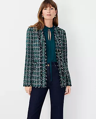 Ann Taylor Shimmer Tweed V-Neck Cardigan Jacket