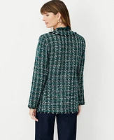 Ann Taylor Shimmer Tweed V-Neck Cardigan Jacket Size 0 Green Multi Women's