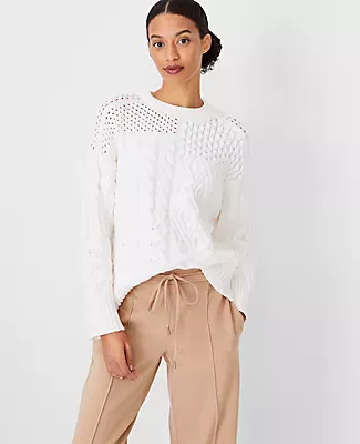 Ann Taylor Mixed Cable Crew Neck Sweater