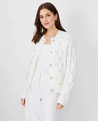 Ann Taylor Embellished Relaxed Cable Sweater Jacket