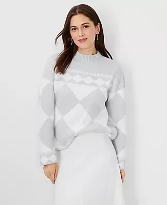 Ann Taylor Geo Jacquard Mock Neck Sweater