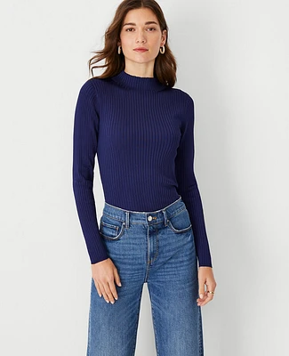 Ann Taylor Silky Ribbed Mock Neck Sweater Women's