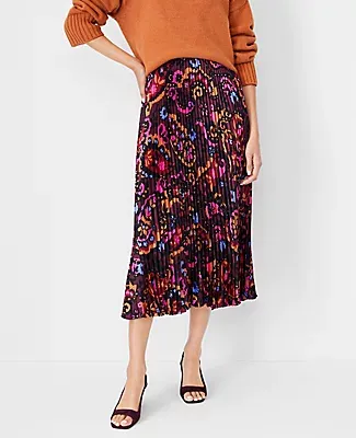 Ann Taylor Paisley Pleated Midi Skirt