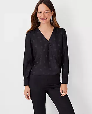 Ann Taylor Dotted Wrap Popover Top Blouse
