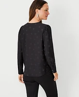 Ann Taylor Dotted Wrap Popover Top Blouse Size 2XS Black Women's