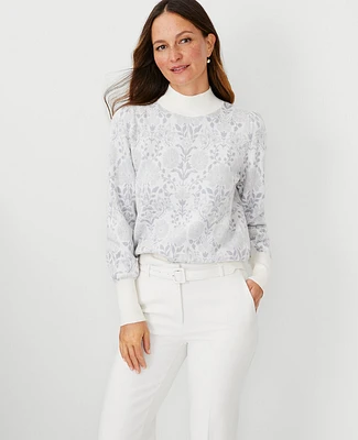 Ann Taylor Floral Jacquard Puff Sleeve Sweater Size 2XL Winter White Women's