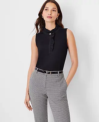Ann Taylor Pearlized Button Ruffle Trim Shell Top