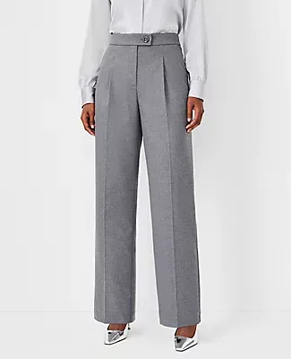 Ann Taylor Petite Pleated Slim Straight Pants in Heathered Flannel