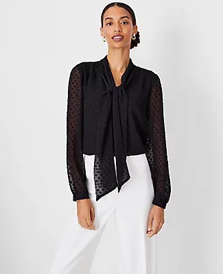 Ann Taylor Petite Dotted Tie Neck Top