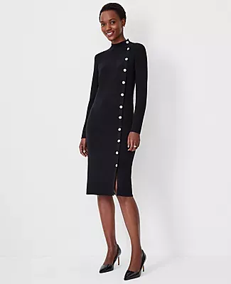 Ann Taylor Petite Pearlized Button Trim Ribbed Sweater Dress