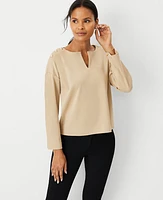 Ann Taylor Split Neck Shoulder Button Popover Top Women's