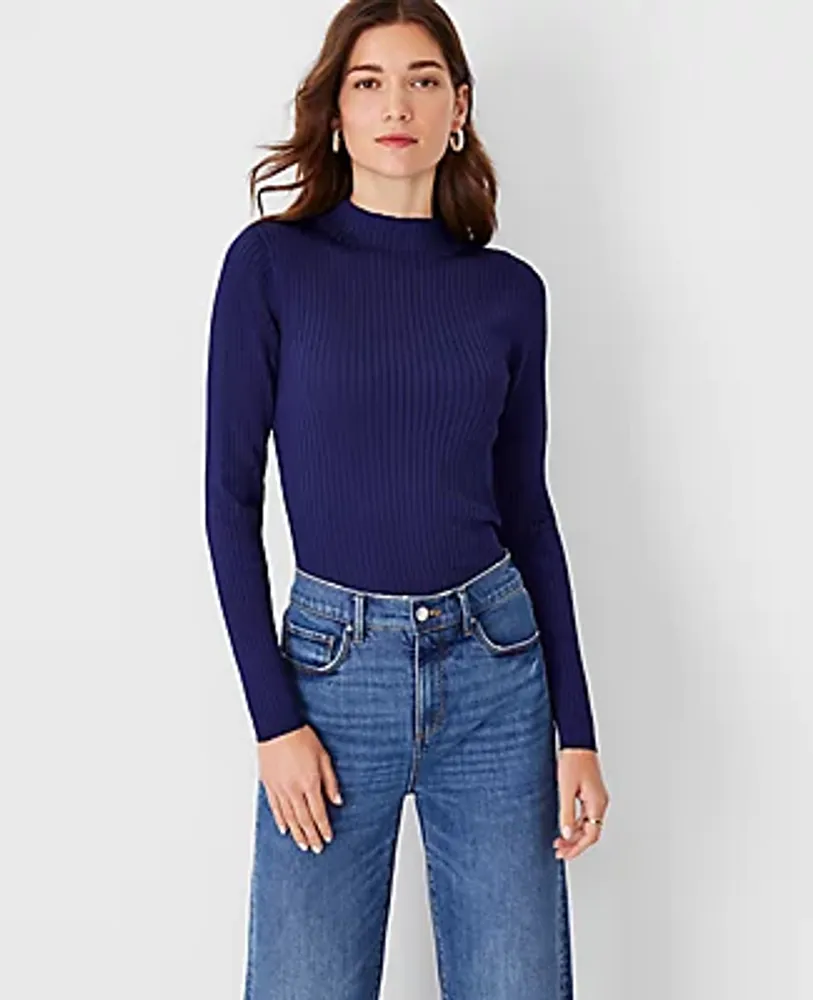 Ann Taylor Petite Silky Ribbed Mock Neck Sweater