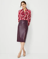 Ann Taylor Petite Faux Leather Front Slit Pencil Skirt Potent Purple Women's