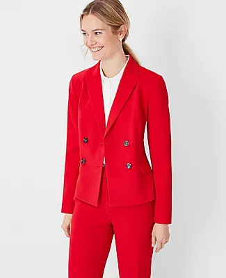 Ann Taylor The Petite Short Fitted Double Breasted Blazer Fluid Crepe