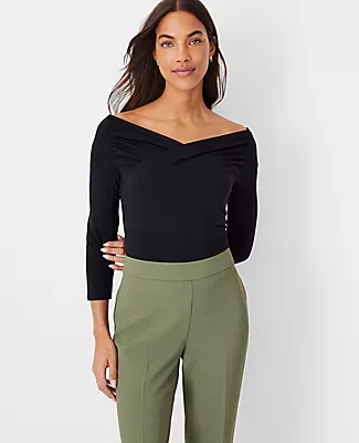 Ann Taylor Shirred Knit Wrap Top